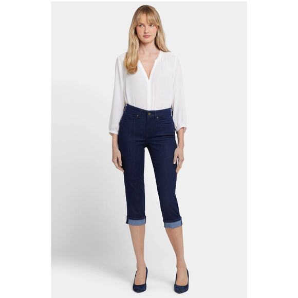 NYDJ Women’s 4 Marilyn Crop Roll Cuff Blue Denim Straight Leg Jeans NWT - Picture 1 of 9